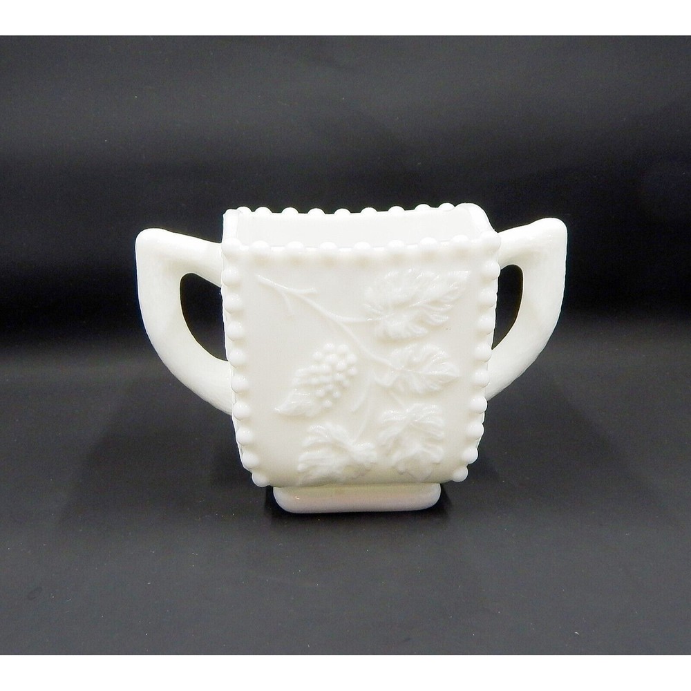 Westmoreland Milk Glass Open Sugar Grapevine Beaded Panel Square
